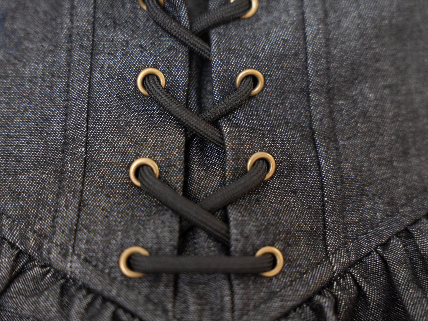 Lace-Up Denim Skirt - Black