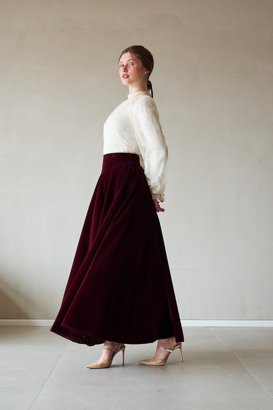 Velvet Flare Skirt - Burgundy