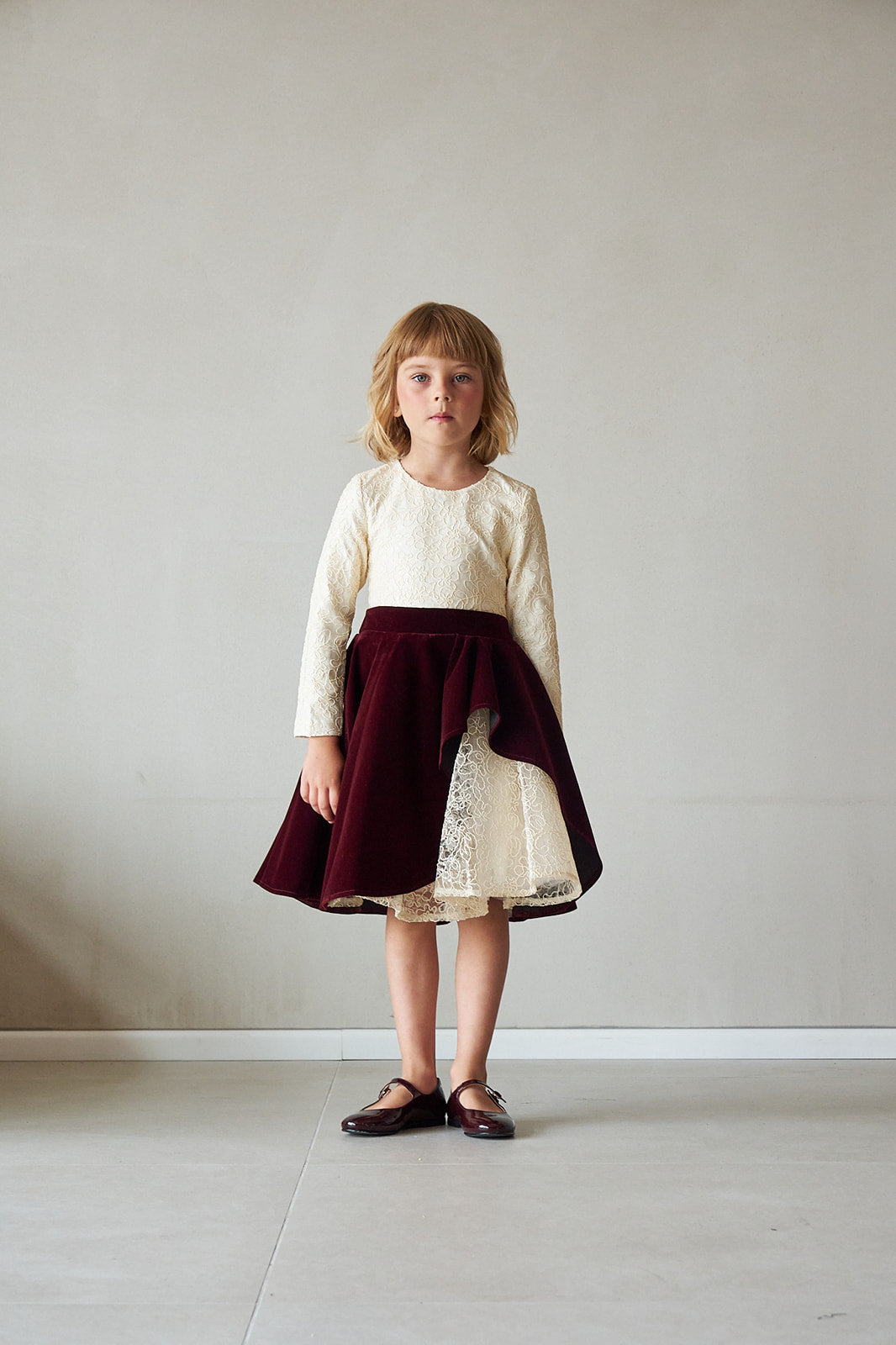 Velvet Lace Dress - Burgundy