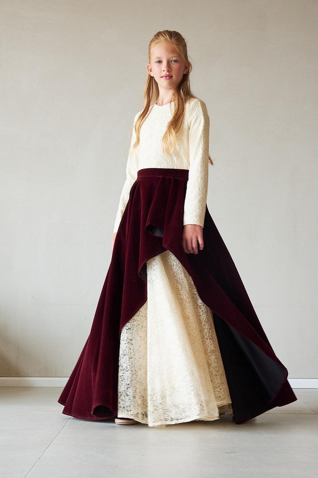Velvet Lace Gown - Burgundy