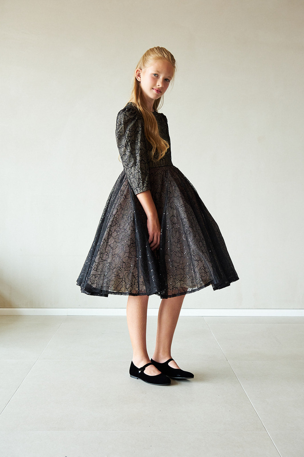 Puff Sleeve Flared Dress - Black