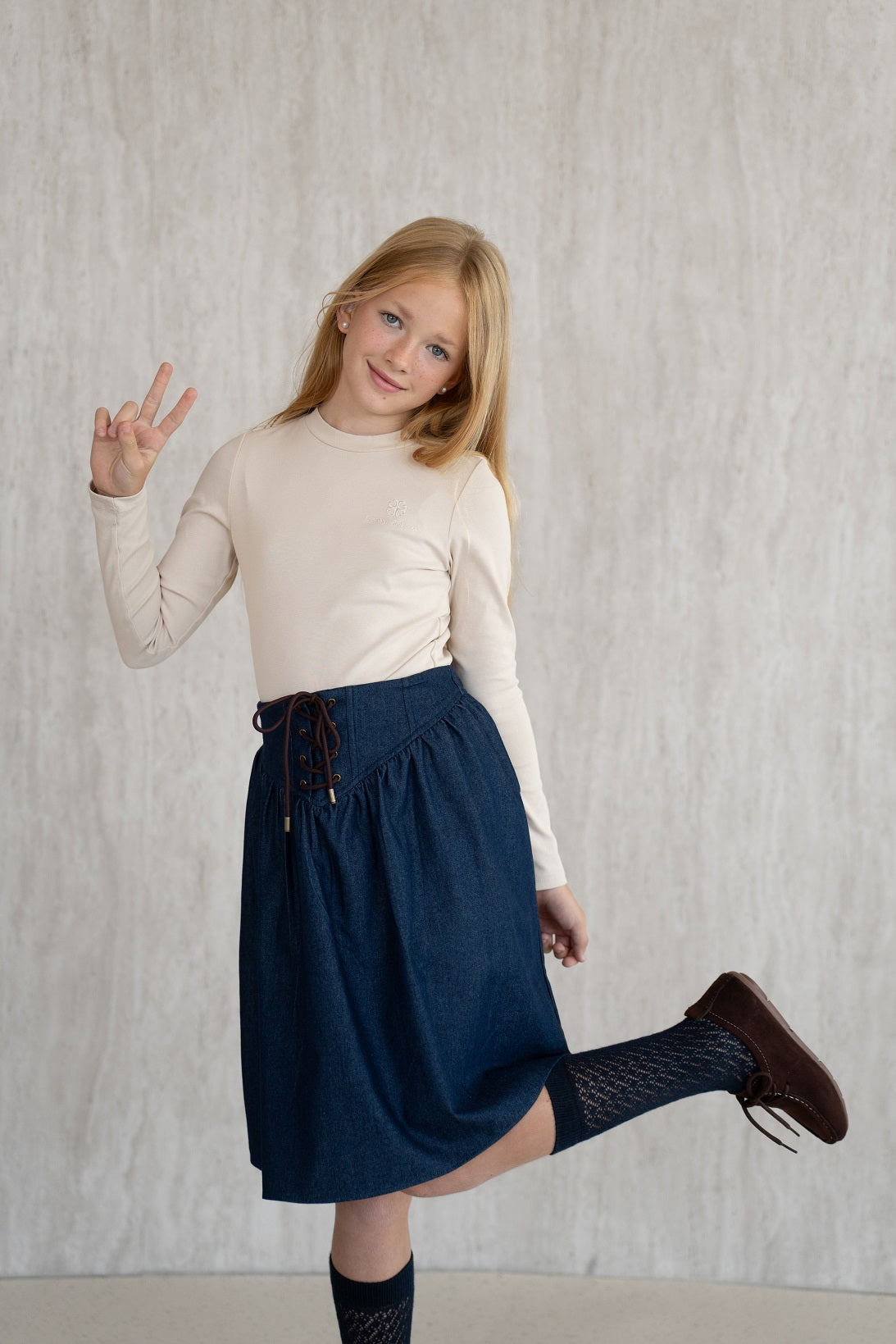 Lace-Up Denim Skirt - Blue