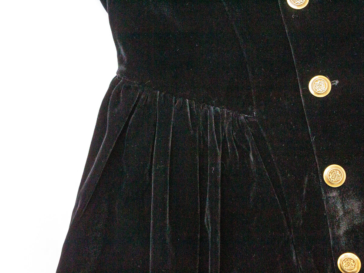 Velvet Button-Front Pinafore - Black