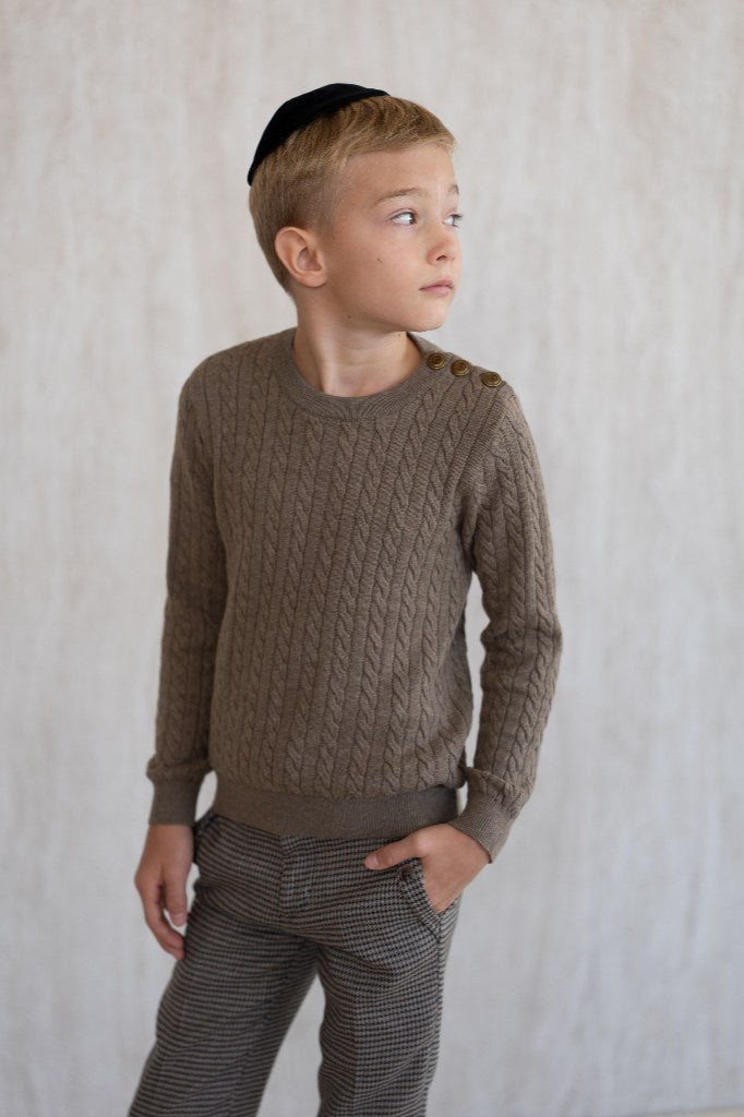 Cable-Knit Button Sweater - Mocha