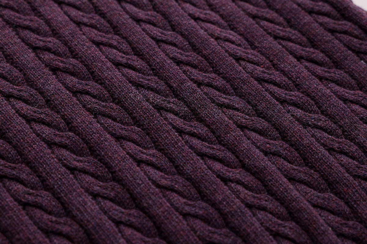 Cable-Knit Button Sweater - Burgundy