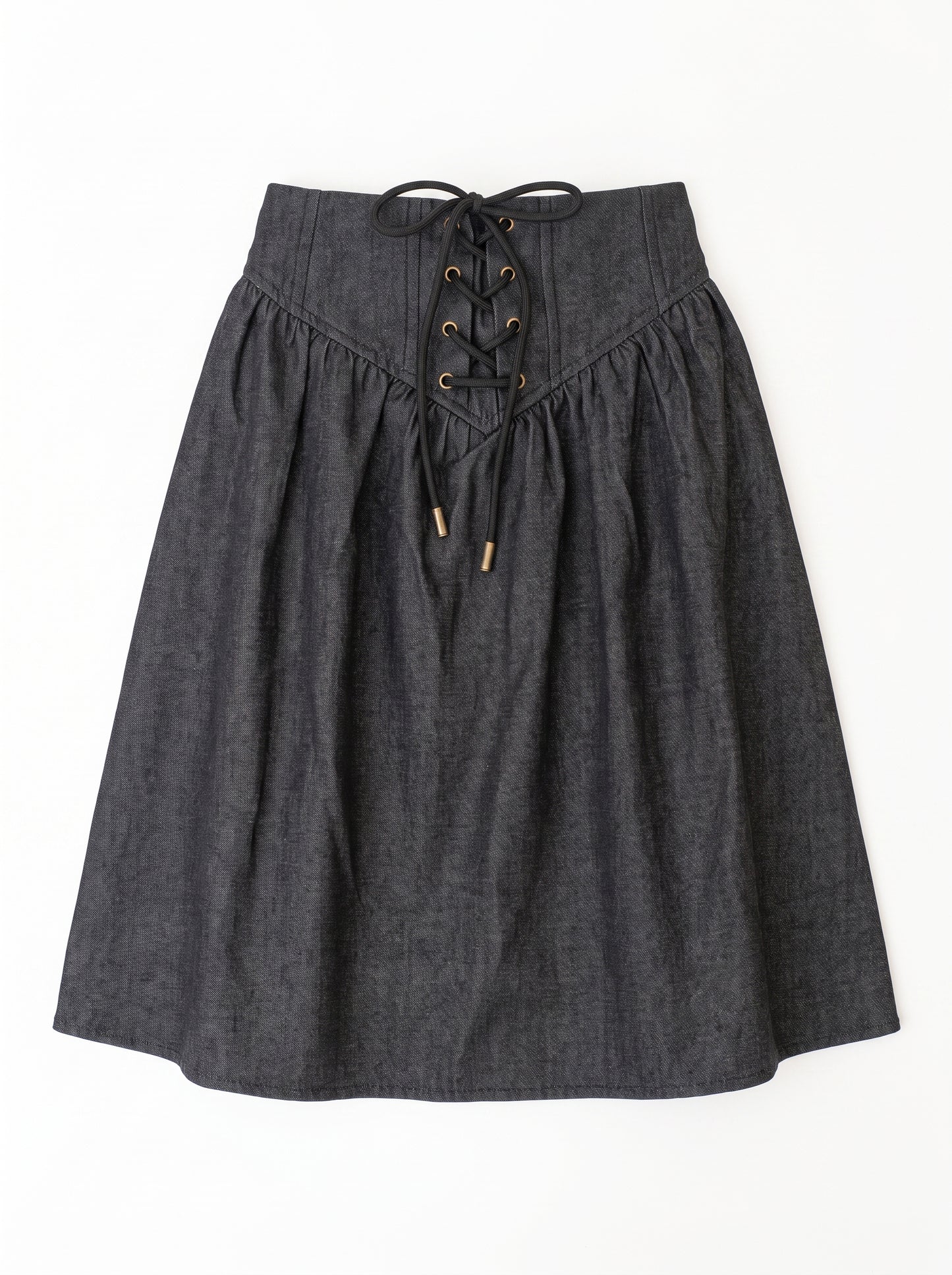 Lace-Up Denim Skirt - Black
