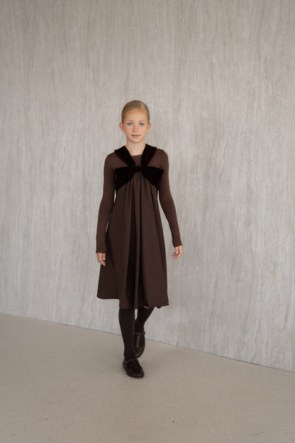 Velvet Bow Pinafore - Brown