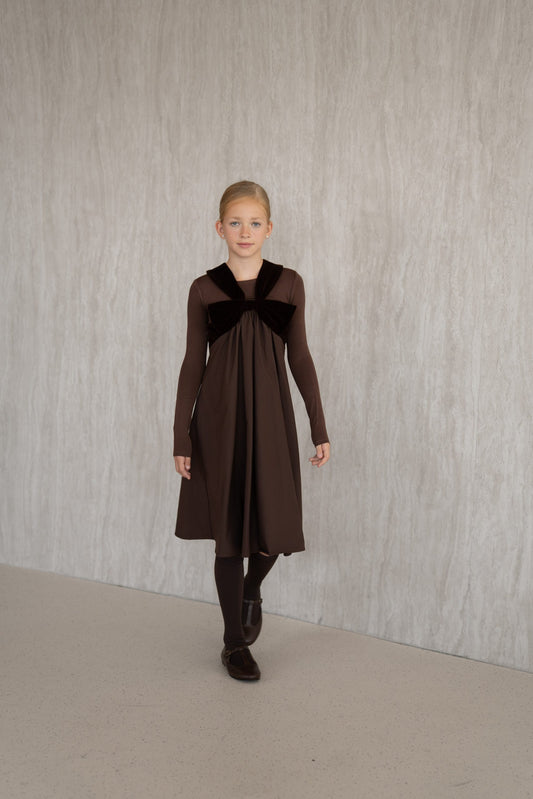 Velvet Bow Pinafore - Brown