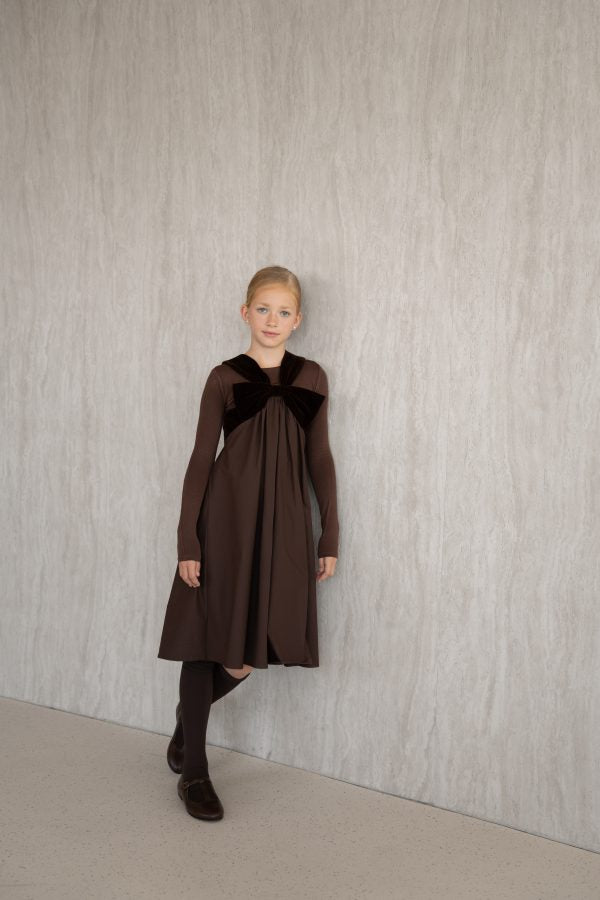Velvet Bow Pinafore - Brown
