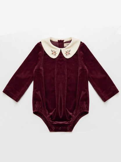 Velvet Peter Pan Romper - Burgundy