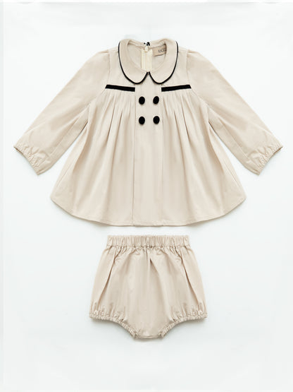 Pleated Flared Set -Cream