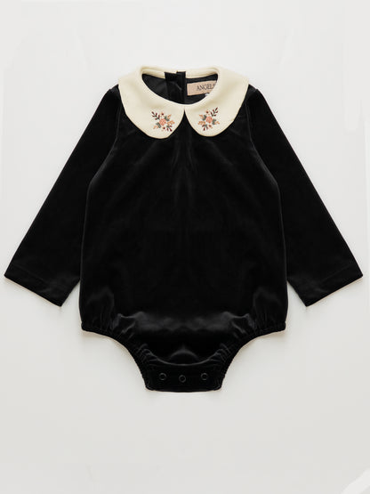 Velvet Peter Pan Romper - Black
