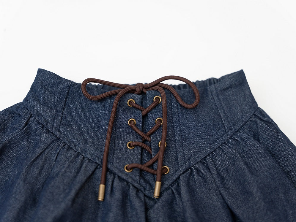 Lace-Up Denim Skirt - Blue
