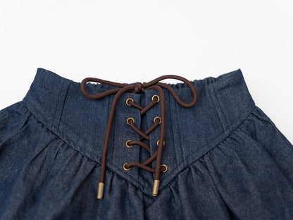 Lace-Up Denim Skirt - Blue