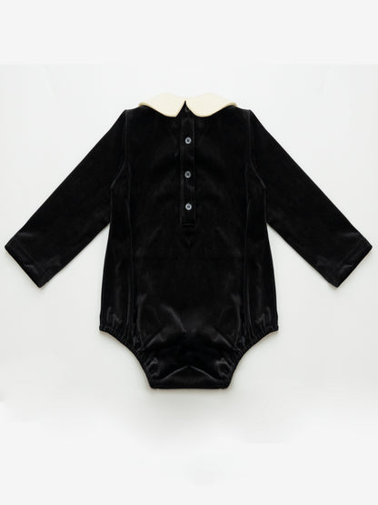 Velvet Peter Pan Romper - Black