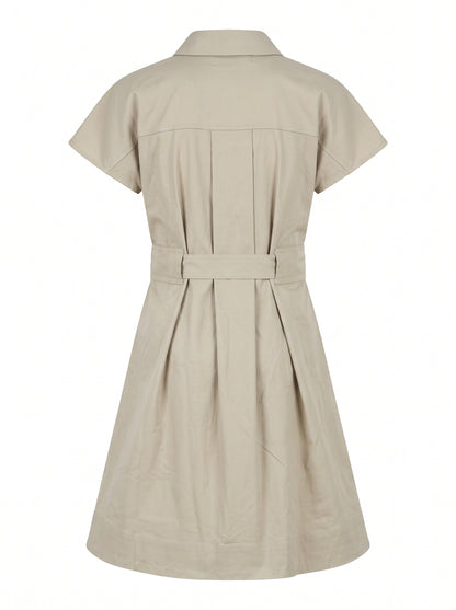 Cotton Cap-Sleeves Dress - Stone