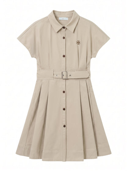 Cotton Cap-Sleeves Dress - Stone