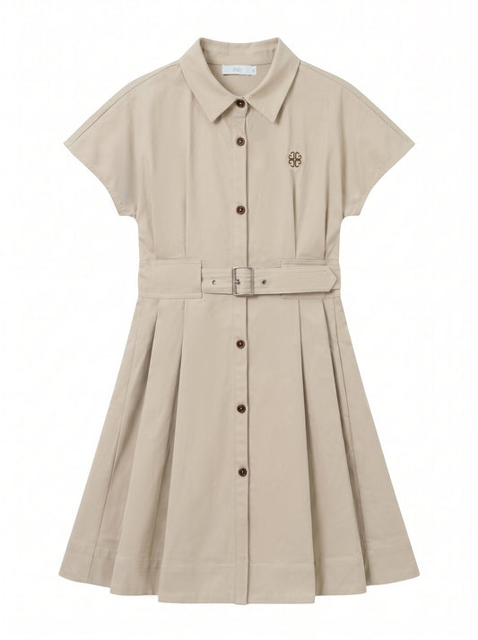 Cotton Cap-Sleeves Dress - Stone