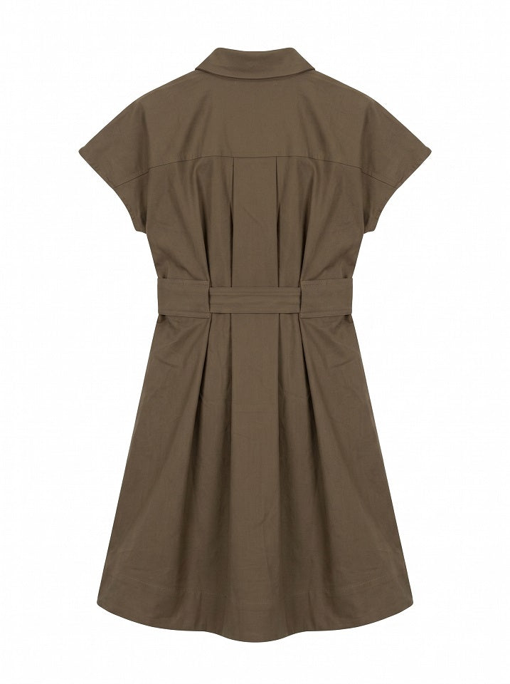 Cotton Cap-Sleeves Dress - Brown