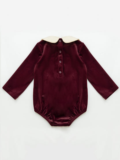 Velvet Peter Pan Romper - Burgundy