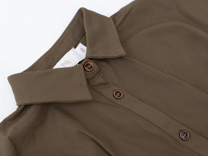 Cotton Cap-Sleeves Dress - Brown