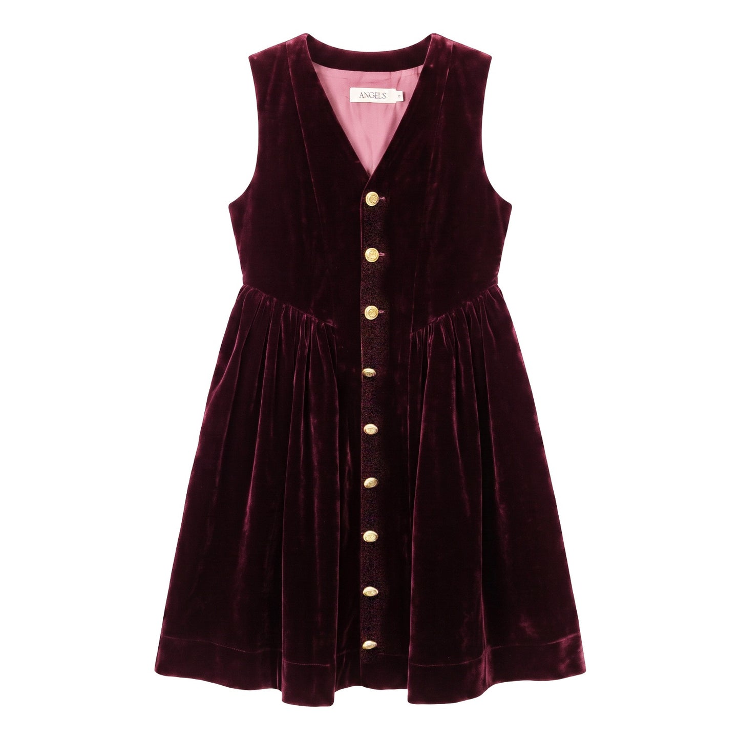 Velvet Button-Front Pinafore - Burgundy