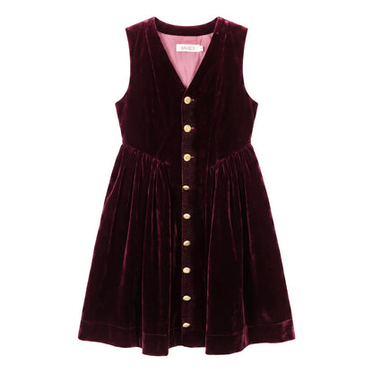 Velvet Button-Front Pinafore - Burgundy