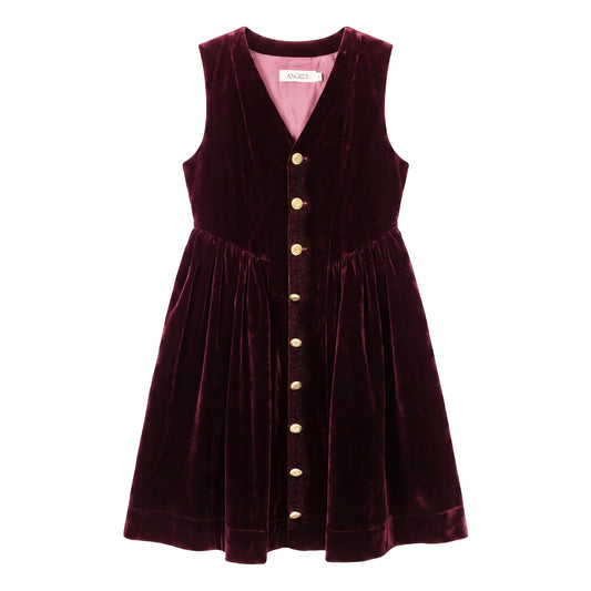 Velvet Button-Front Pinafore - Burgundy