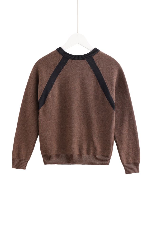 Mocha & White Button-Combination Sweater