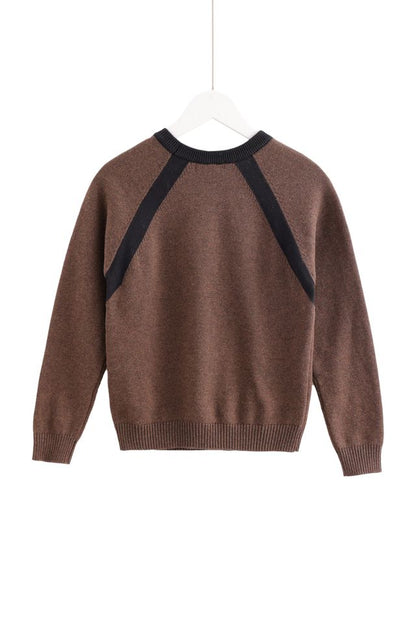 Mocha & White Button-Combination Sweater