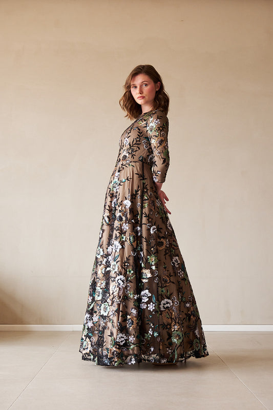 Floral Sequin Gown