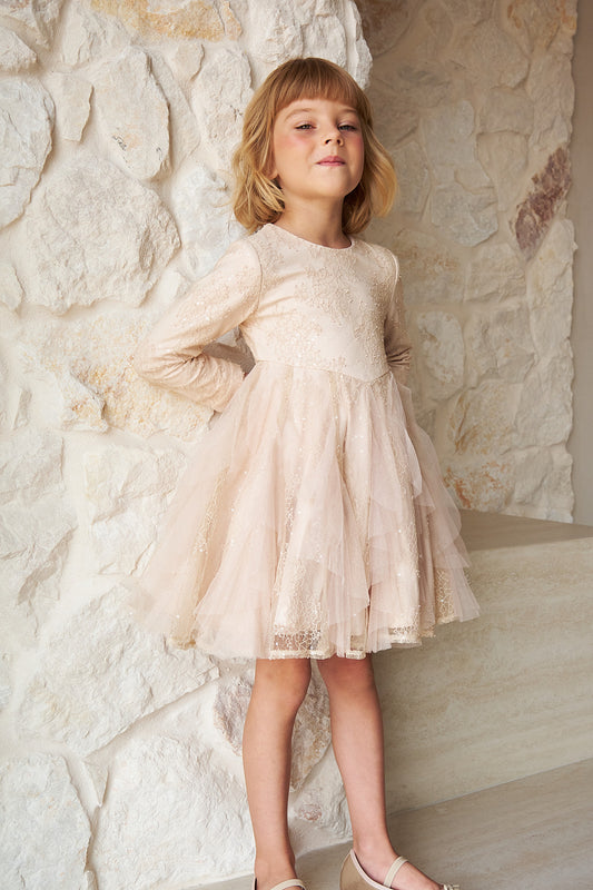 Lace Cone Dress Stone
