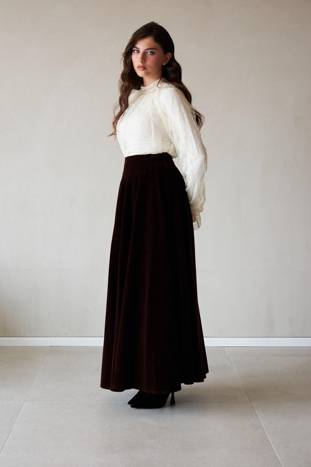 Velvet Flared Skirt - Brown
