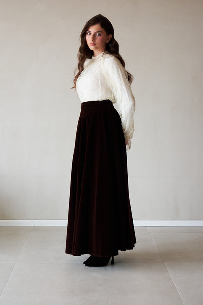Velvet Flared Skirt - Brown