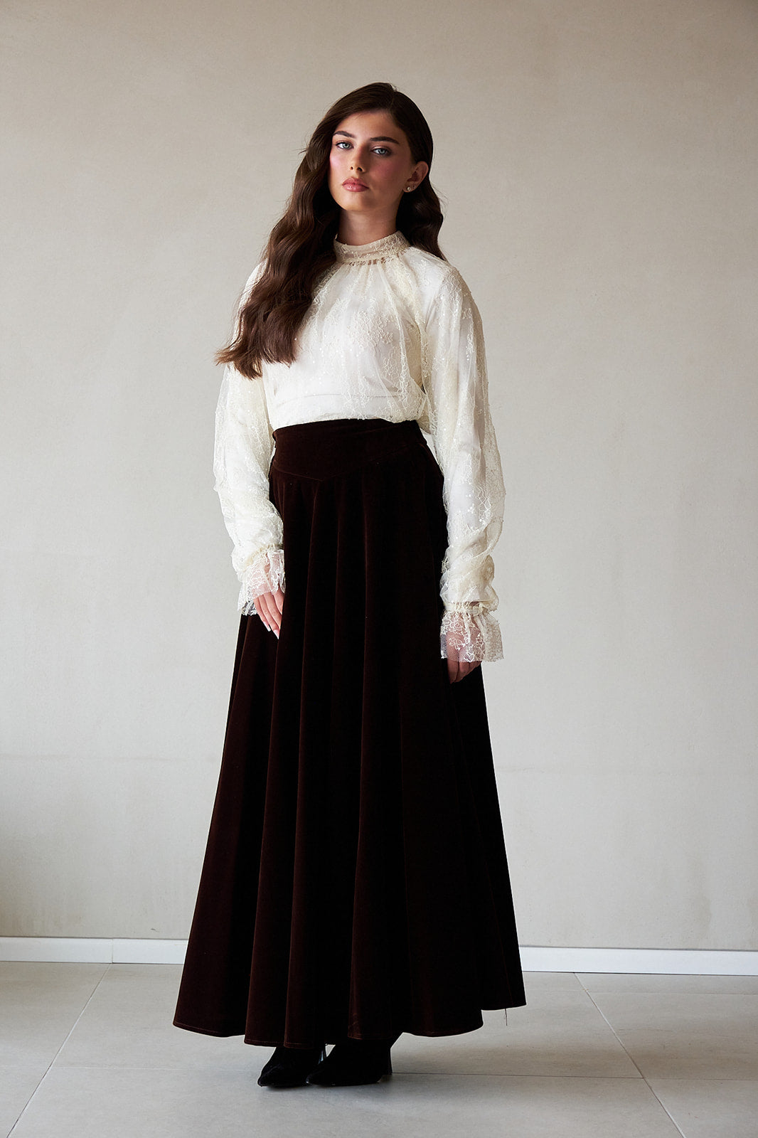 Velvet Flared Skirt - Brown