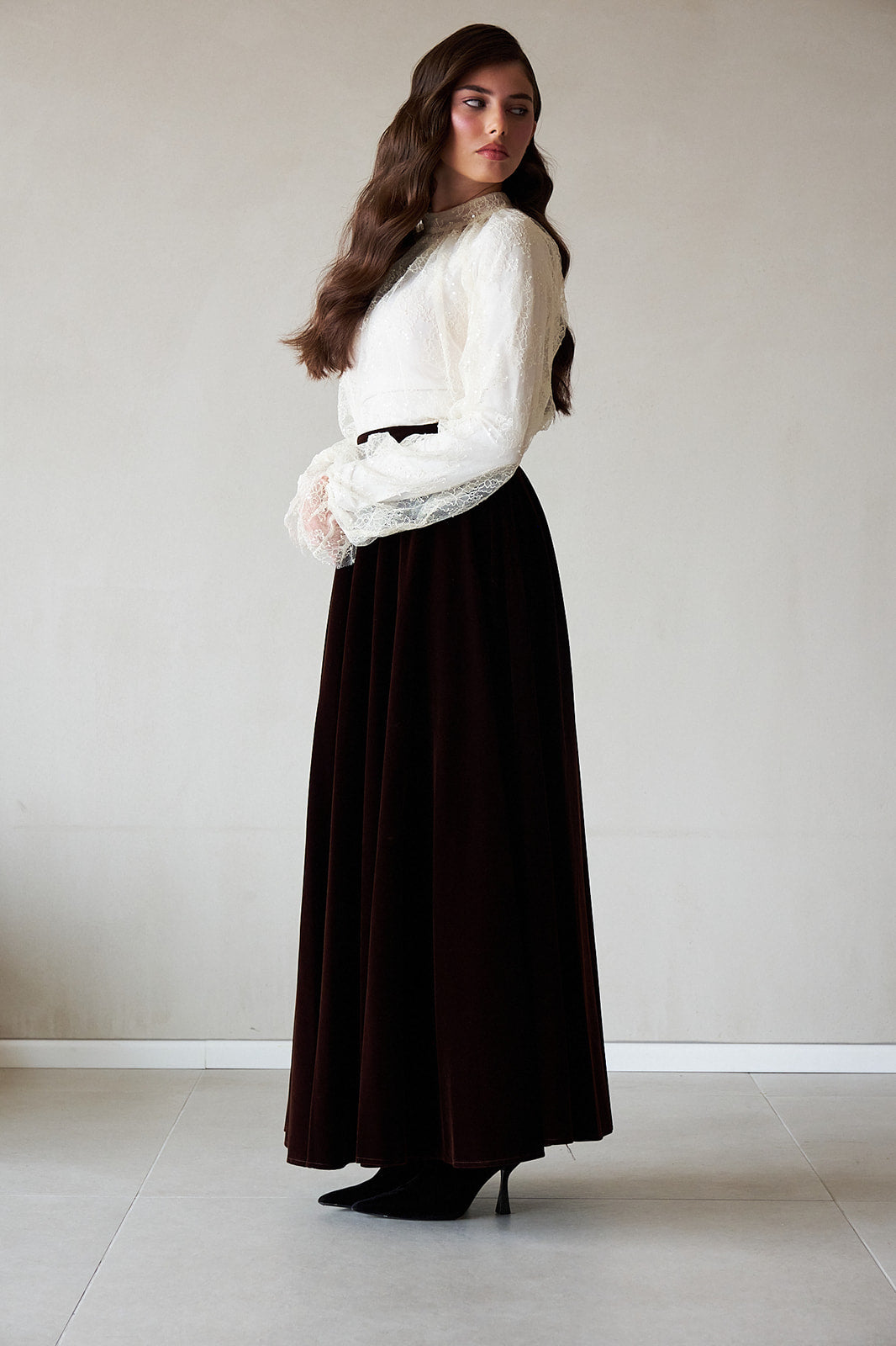 Velvet Flared Skirt - Brown