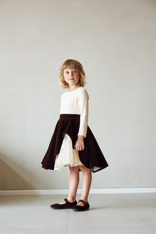 Velvet Lace Dress - Brown