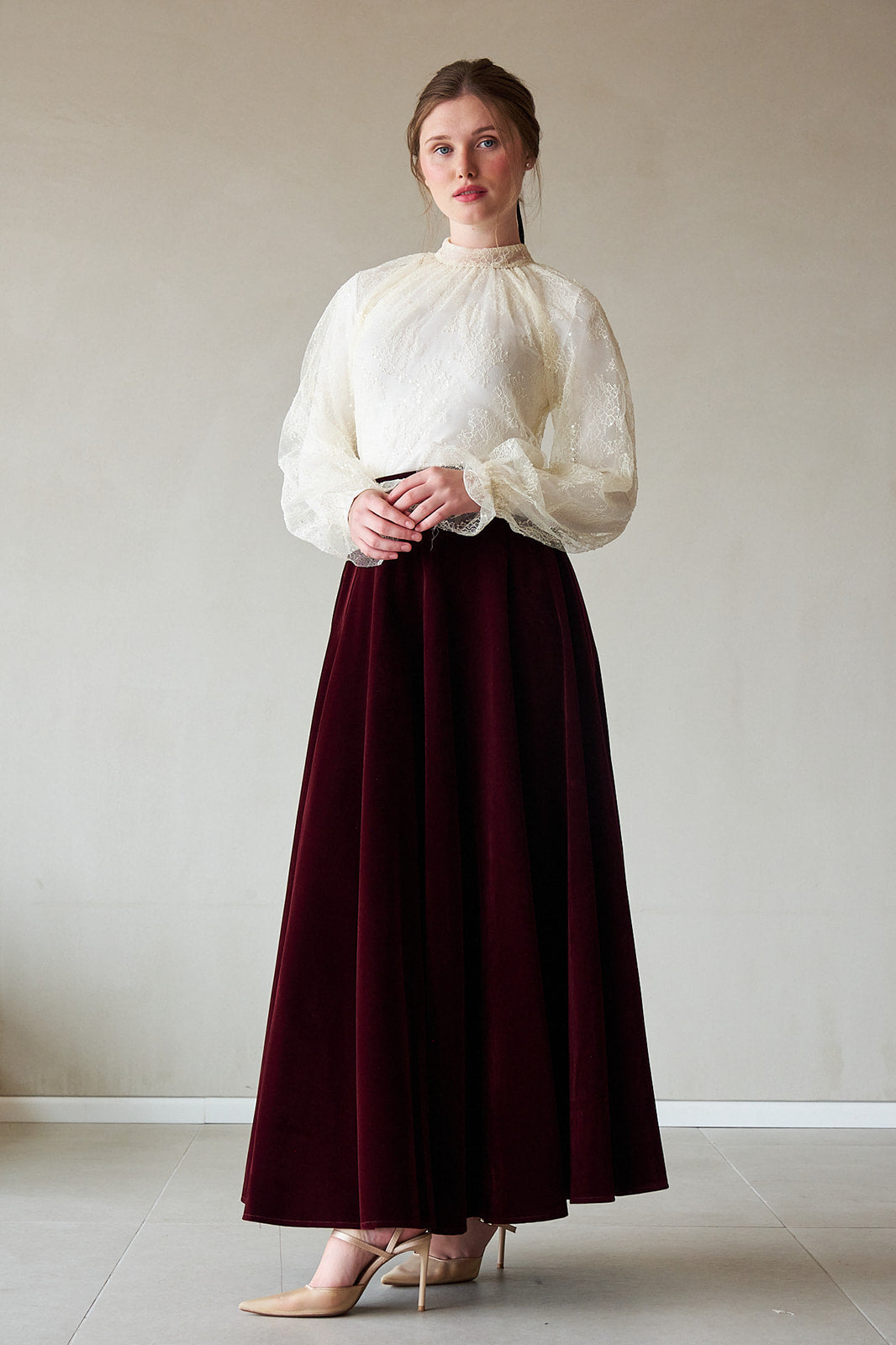 Velvet Flare Skirt - Burgundy