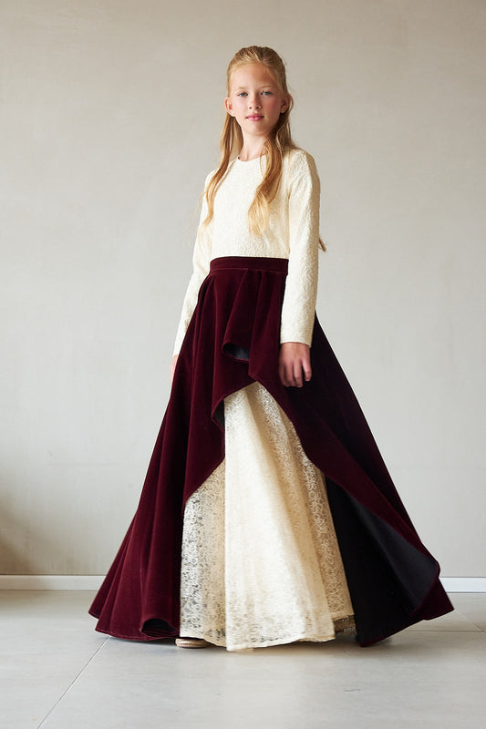 Velvet Lace Gown - Burgundy