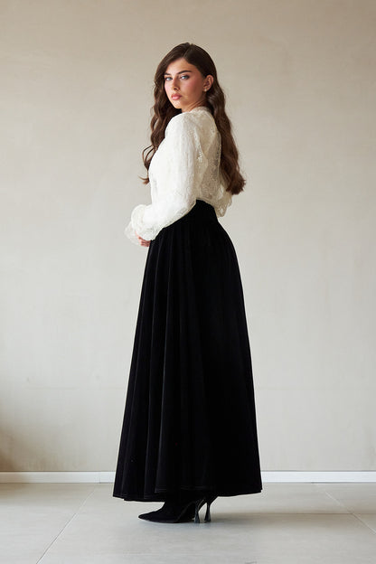 Velvet Flared Skirt - Black
