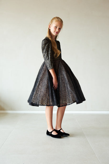 Puff Sleeve Flared Dress - Black