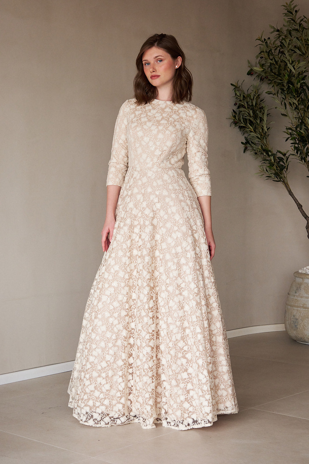 Flower Cut Lace Gown Cream