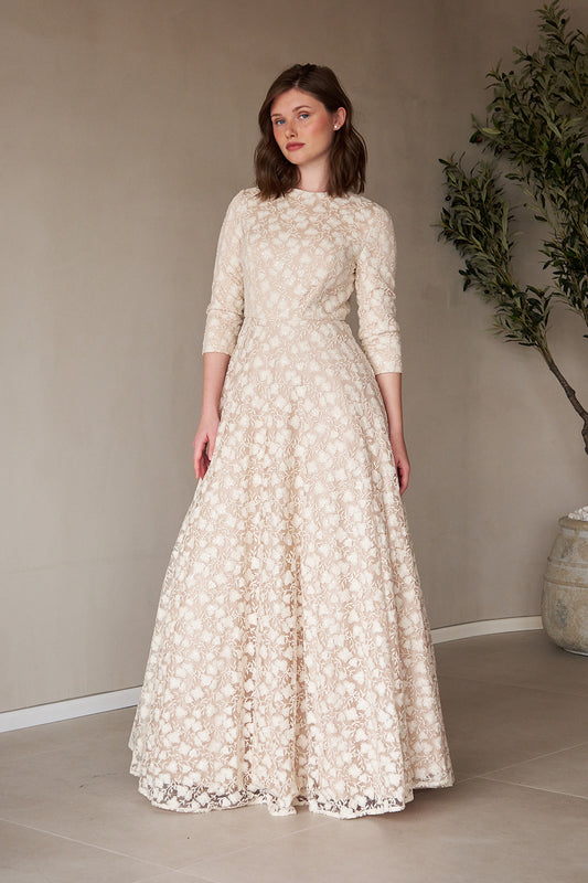 Flower Cut Lace Gown Cream