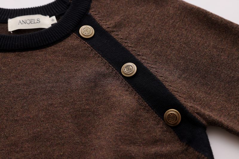 Mocha & White Button-Combination Sweater