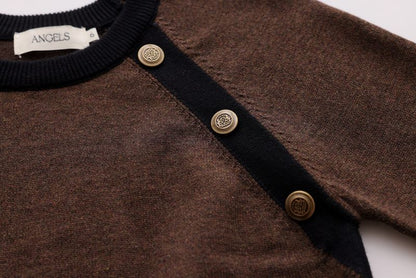 Mocha & White Button-Combination Sweater