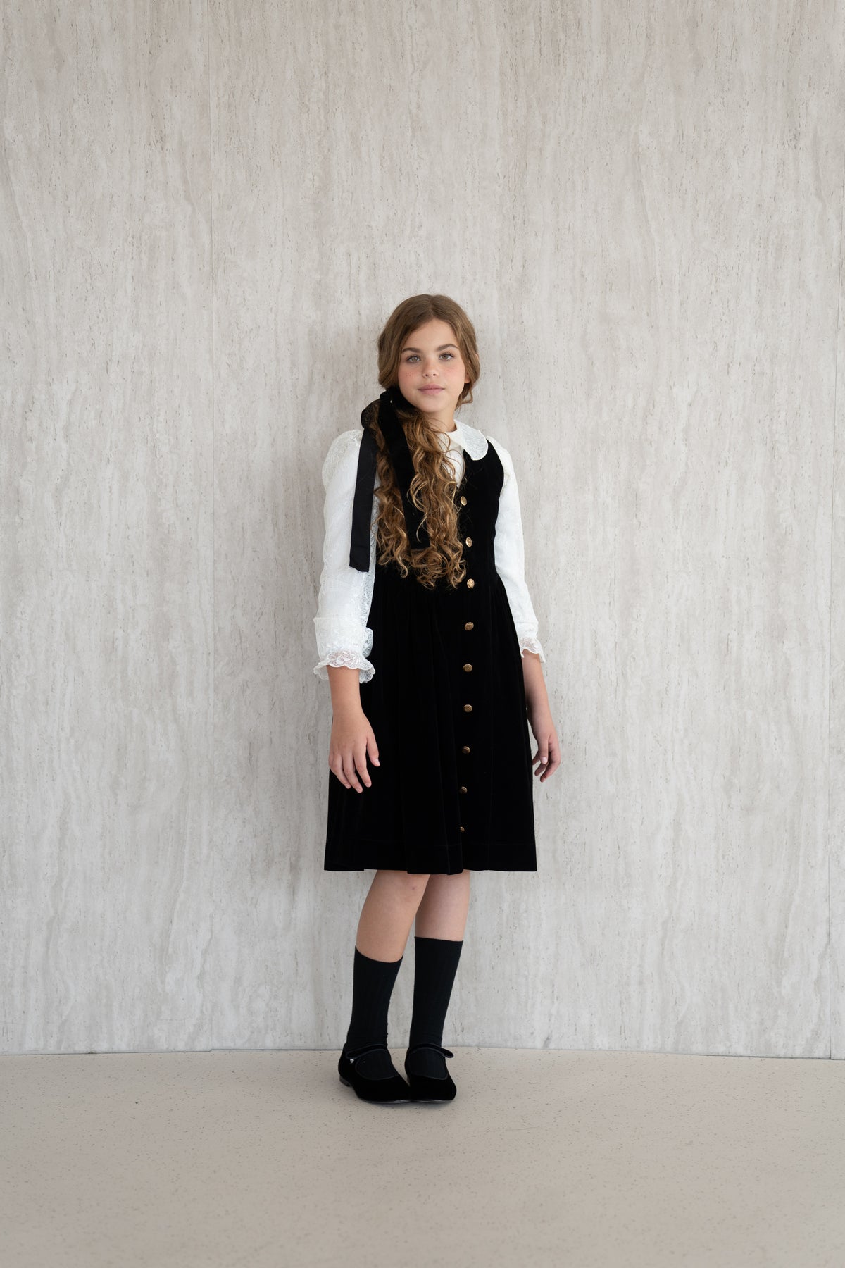 Velvet Button-Front Pinafore - Black