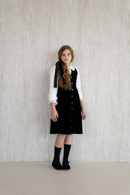 Velvet Button-Front Pinafore - Black