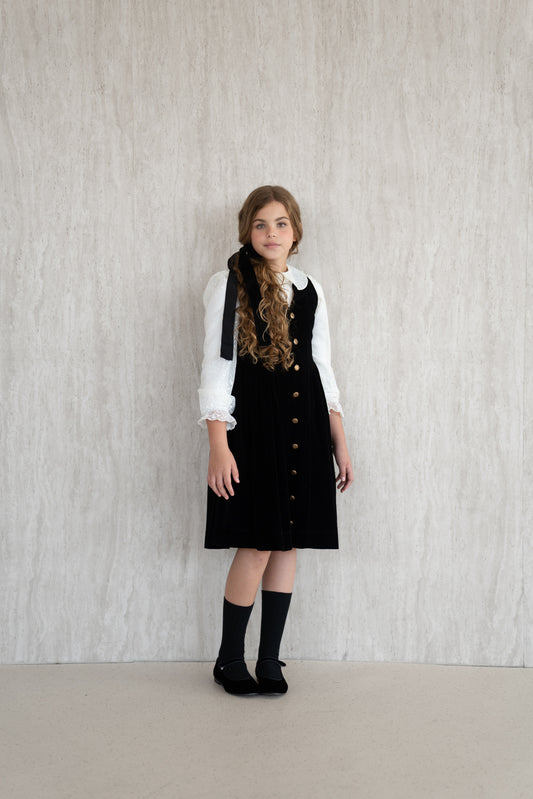 Velvet Button-Front Pinafore - Black