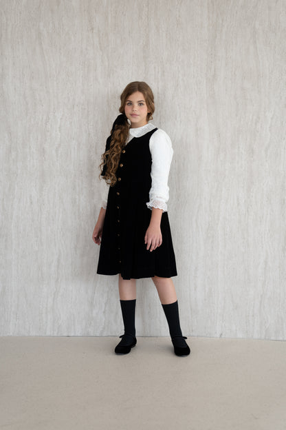 Velvet Button-Front Pinafore - Black