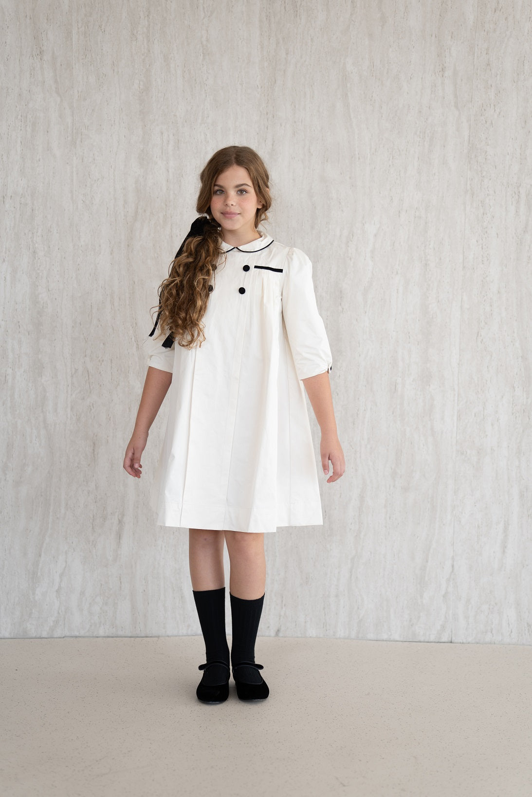 Pleated Flared Dress - Cream